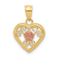 10k Two-tone Flower in Small Heart Charm, 15 x 10 mm
