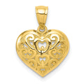 10k Diamond-Cut Filigree Heart Charm, 17 x 12 mm