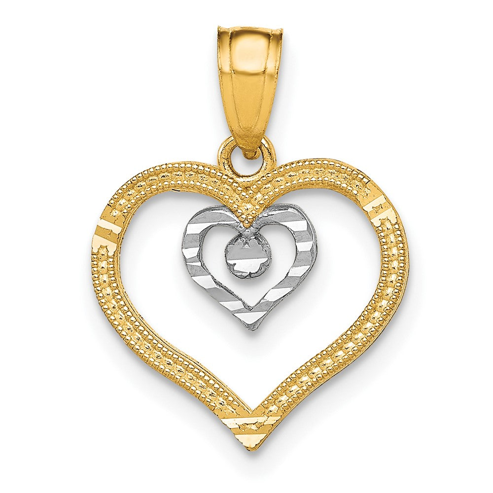 10K and White Rhodium Heart Charm, 17 x 12 mm