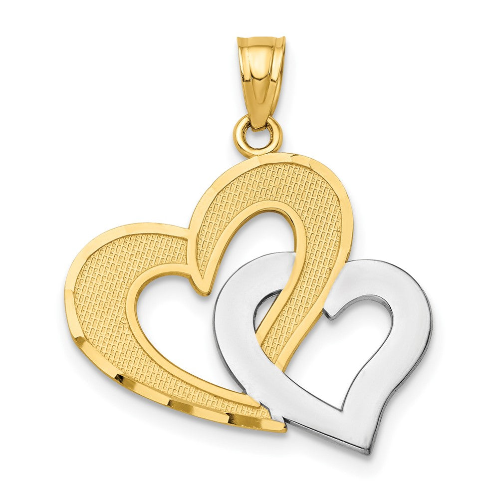10K and White Rhodium Double Heart Pendant, 25 x 21 mm