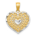 10K and White Rhodium Filigree Heart Charm, 20 x 15 mm, 0.8 g