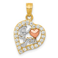 10K Two-Tone and White Rhodium I Heart YOU CZ Heart Pendant, 20 x 17 mm