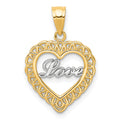 10K and White Rhodium LOVE in Heart Charm, 20 x 25 mm