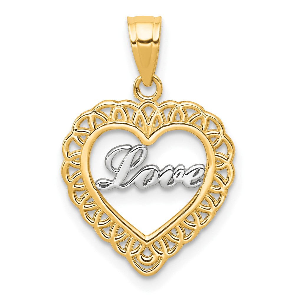 10K and White Rhodium LOVE in Heart Charm, 20 x 25 mm