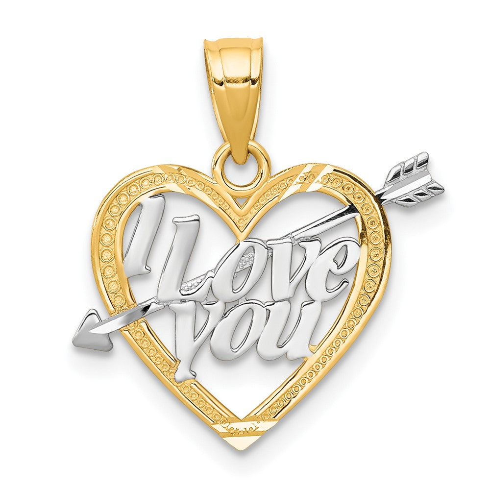 10K and White Rhodium I LOVE YOU Heart with Arrow Charm, 18 x 13 mm