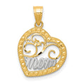 10K and White Rhodium MOM in Heart Charm, 20 x 14 mm