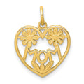 10K MOM in Heart with Flowers Charm, 20 x 16 mm