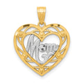 10K and White Rhodium MOM in Heart Charm, 20 x 16 mm