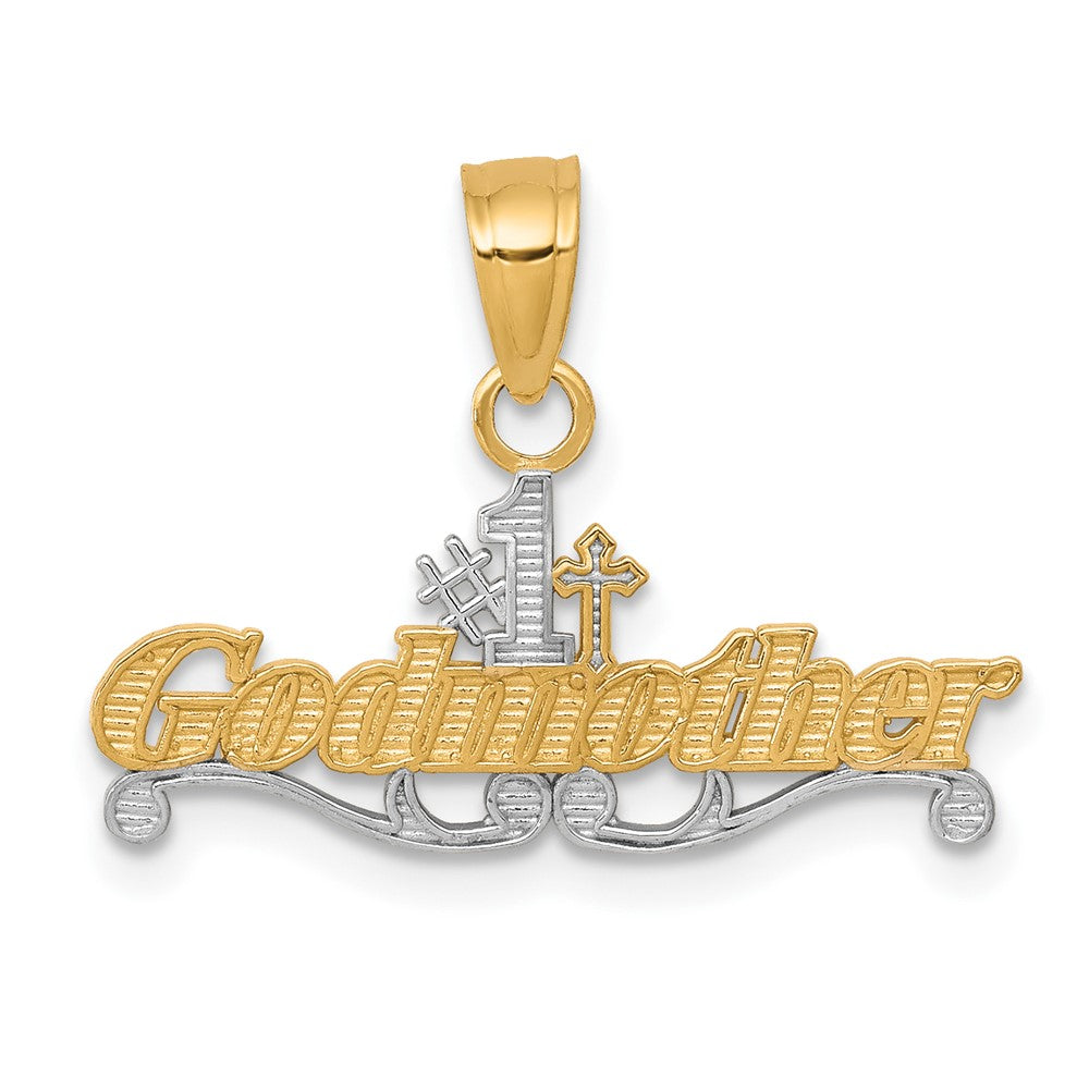 10K w/Rhodium #1 GODMOTHER Charm, 20 x 22 mm