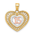 10K Two-tone and White Rhodium 15 in Heart Pendant, 20 x 16 mm