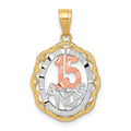 10K Two-tone and White Rhodium 15 ANOS Oval Pendant, 20 x 16 mm