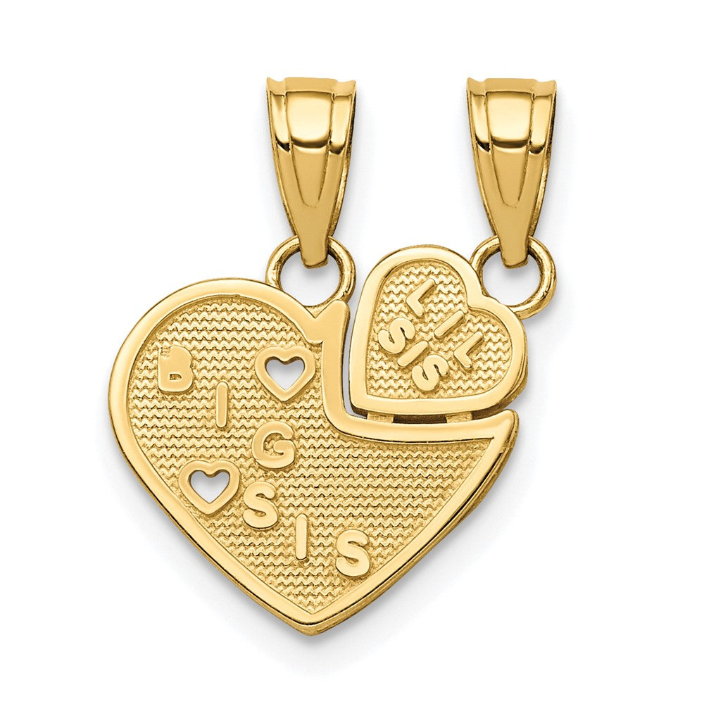 10K BIG SIS / LIL SIS 2-Piece Break-Apart Heart Charm, 18 x 12 mm
