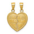 10K BEST FRIENDS 2-Piece Break-Apart Heart Pendant, 20 x 16 mm