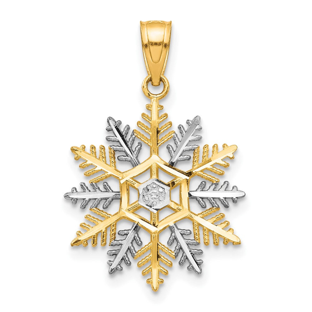 10K and White Rhodium Snowflake Charm, 25 x 16 mm