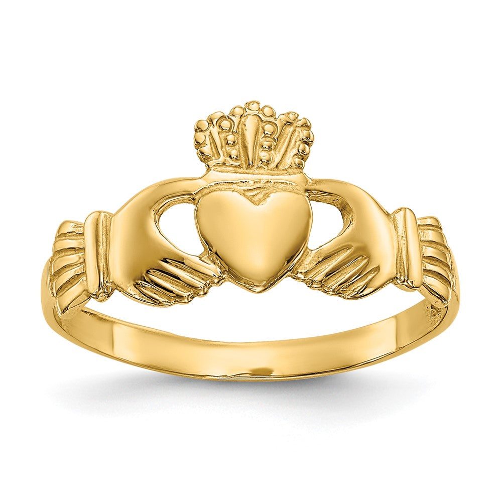 10k Polished Ladies Claddagh Ring, Size 7, 1.29 g