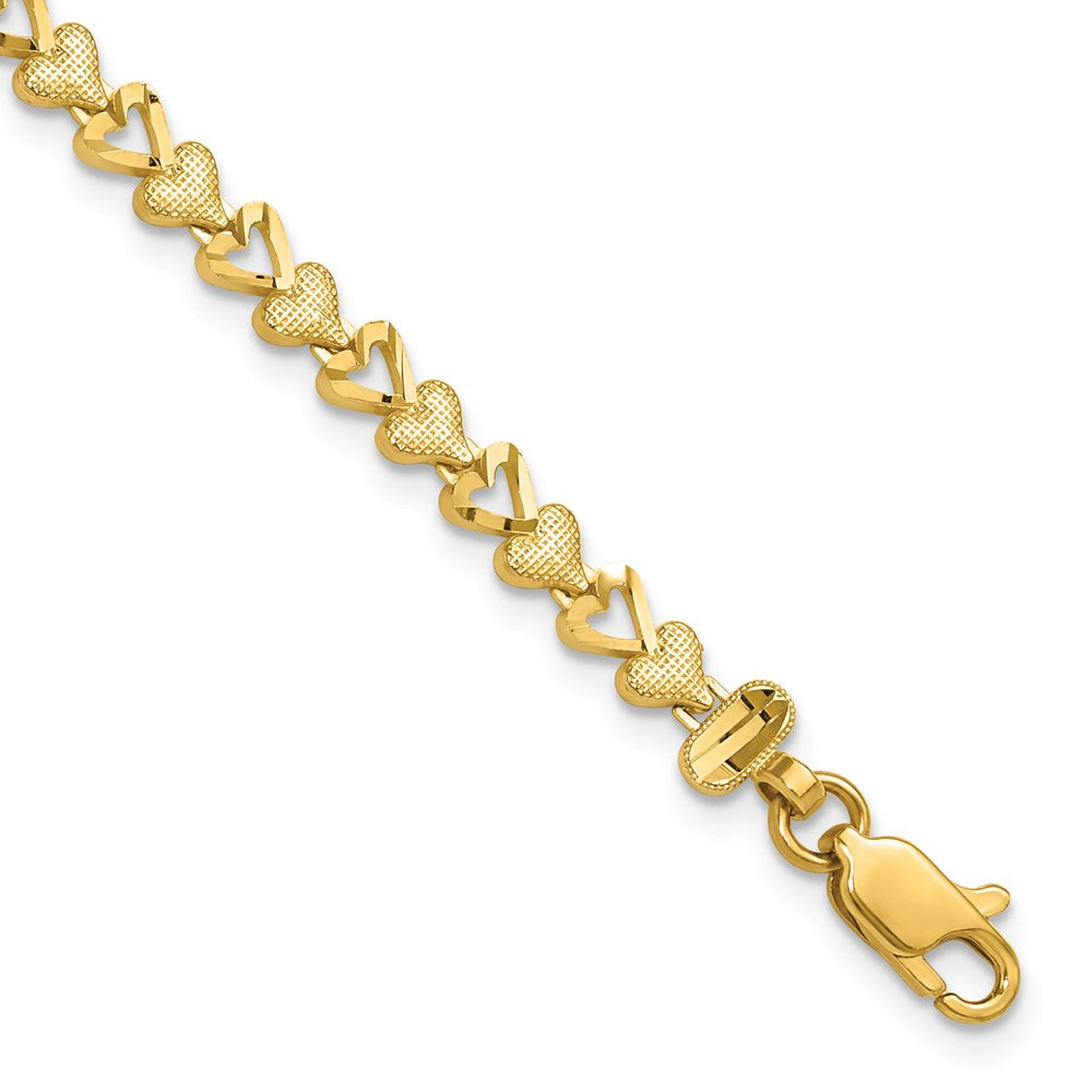 10k Diamond-cut Heart 7 inch Bracelet, 7 mm, 4.94 g