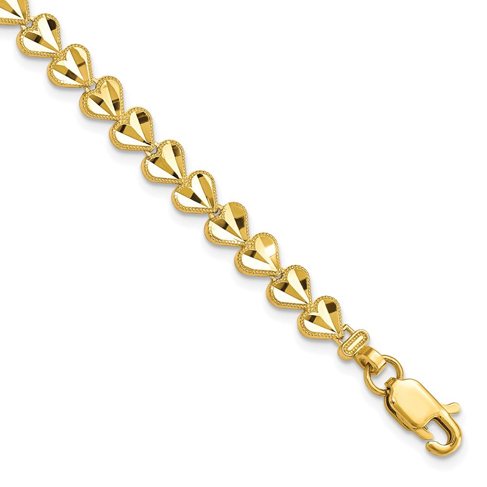 10k Diamond-cut Heart 7 inch Bracelet, 7 mm, 5.09 g
