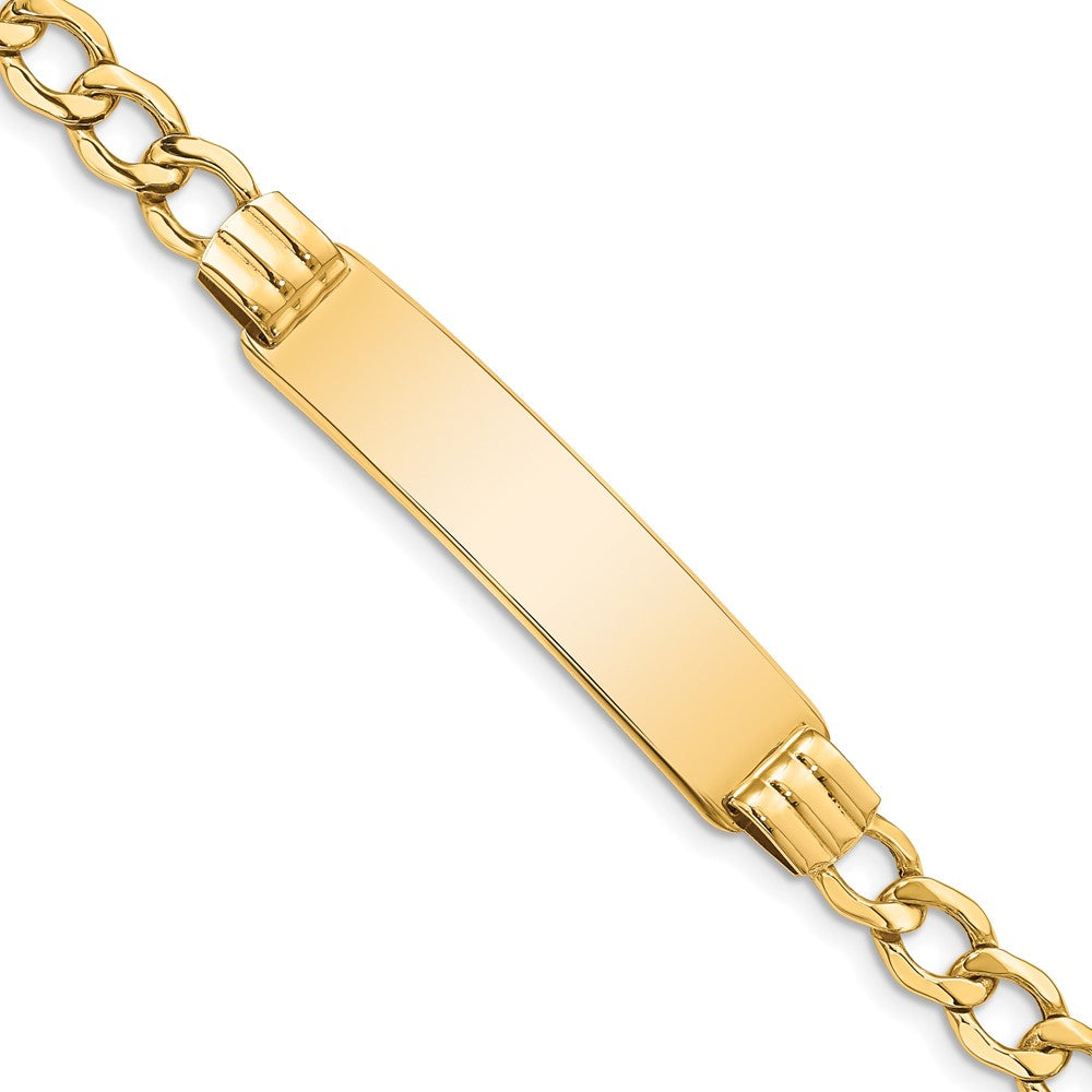 10k Polished Semi-Solid Chain/Solid Plate 5.9mm Curb Link 37x10mm Plate 8 inch ID Bracelet, 8 x 9.97 mm