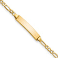 10k Polished Semi-Solid Chain/Solid Plate Figaro Link 20x4mm Plate 7 inch ID Bracelet, 7 x 4.44 mm