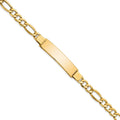 10k Polished Semi-Solid Chain/Solid Plate Figaro Link 37x10mm Plate 8 inch ID Bracelet, 8 x 10.34 mm