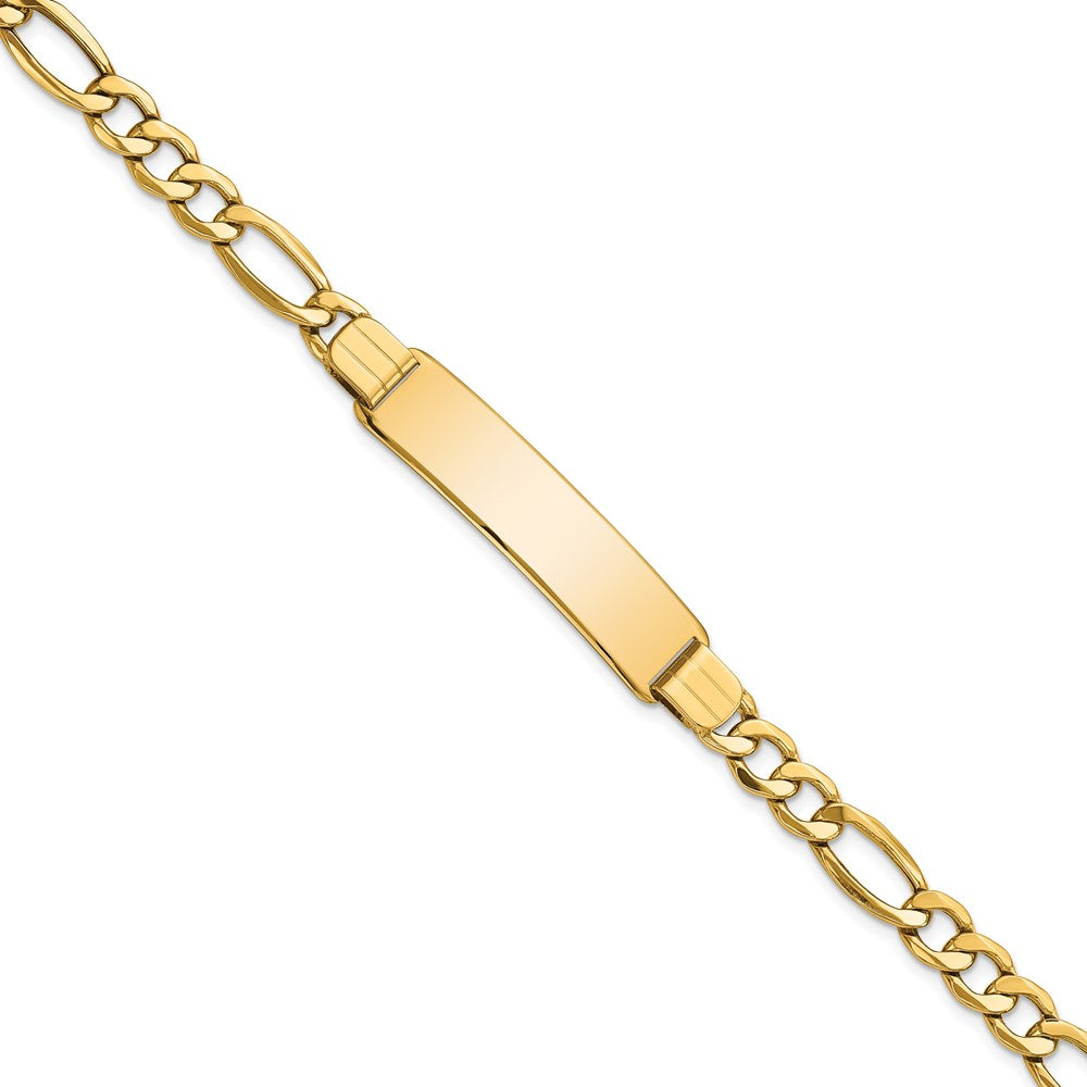 10k Polished Semi-Solid Chain/Solid Plate Figaro Link 37x10mm Plate 8 inch ID Bracelet, 8 x 10.34 mm