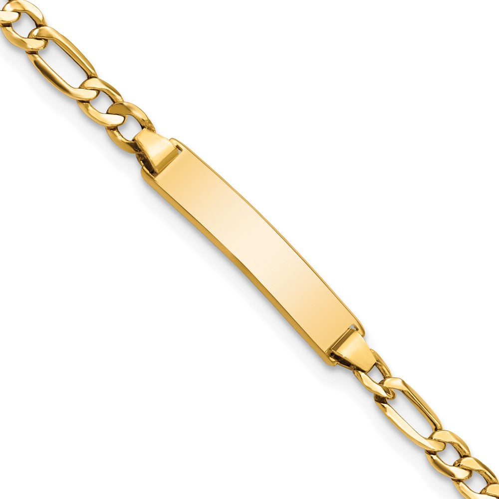 10k Polished Semi-Solid Chain/Solid Plate Figaro Link 23x4mm Plate 7 inch ID Bracelet, 7 x 4.44 mm