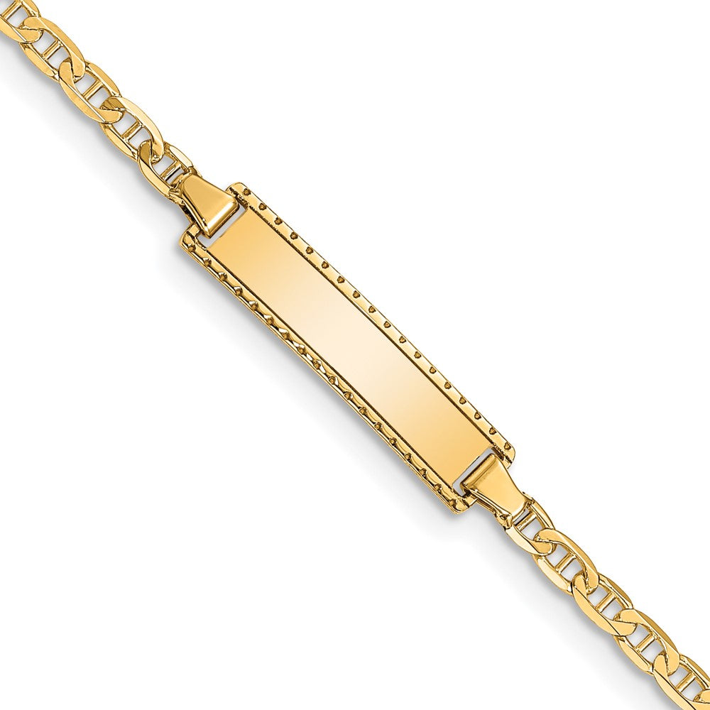 10k Polished Solid Chain/Solid Plate Anchor Link 18.5x5mm Plate 6 inch Baby/Child ID Bracelet, 6 x 4.7 mm
