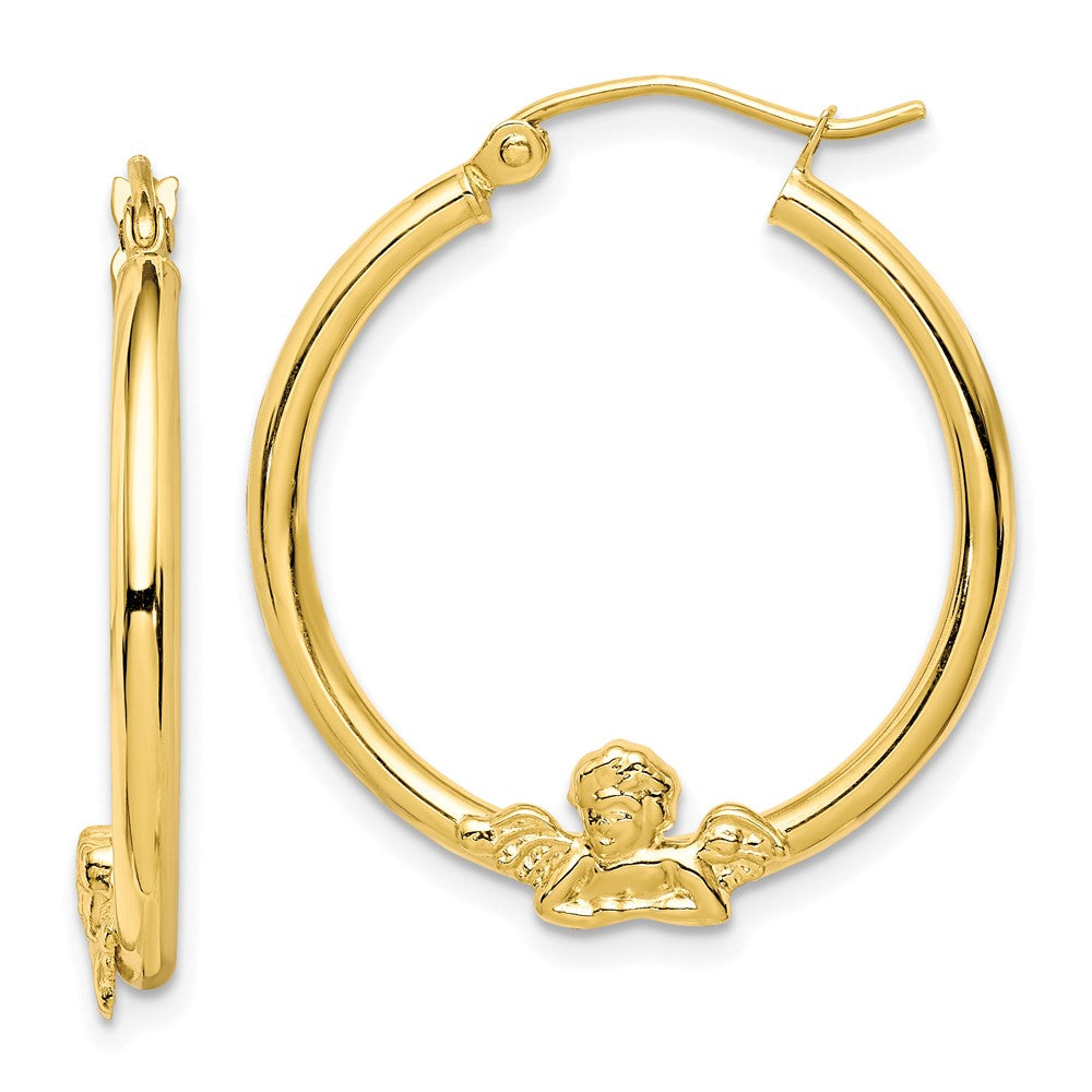 10k Angel Hoop Earrings, 20 x 3 mm