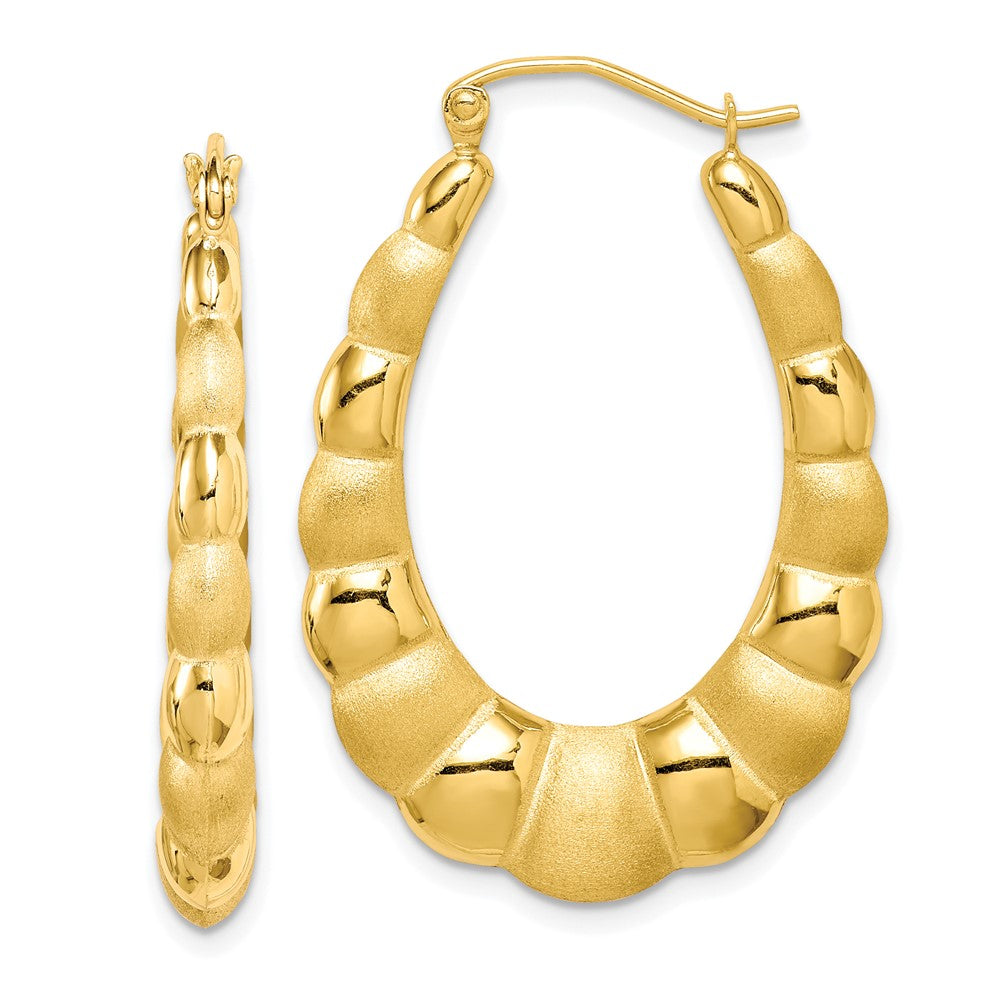 10k Satin and Polished Hollow Fancy Earrings, 15 x 4 mm