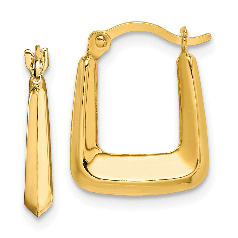 10K Hollow Squared Hollow Hoop Earrings, 15 x 12 mm