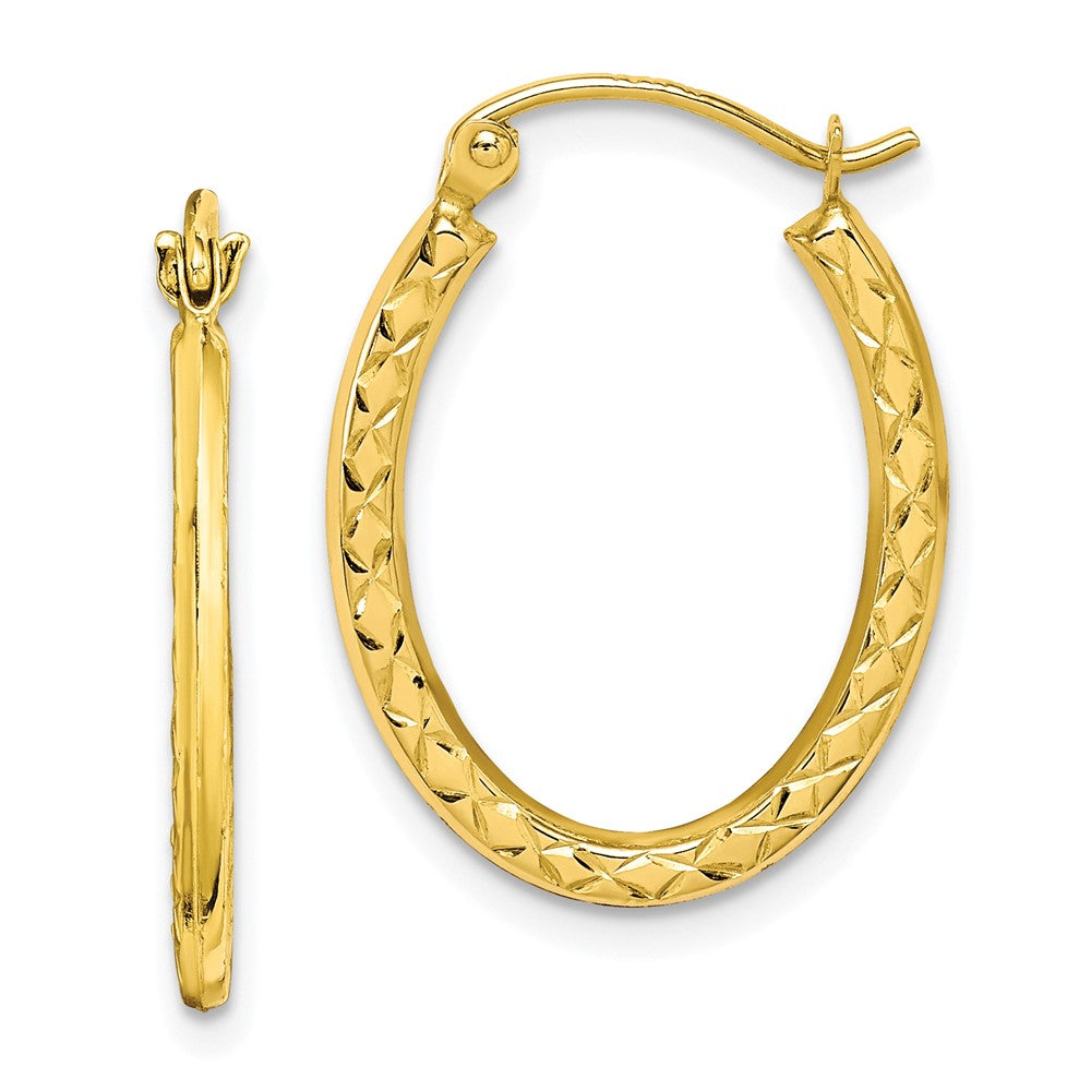 10K Textured Hollow Oval Hoop Earrings, 22 x 17 mm
