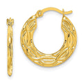10k Patterned Hollow Hoop Earrings, 18 x 17 mm