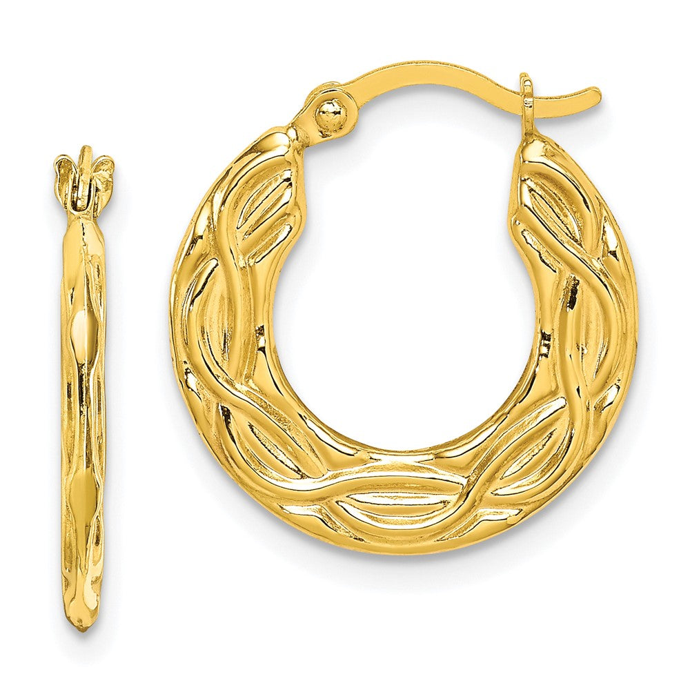 10k Patterned Hollow Hoop Earrings, 18 x 17 mm