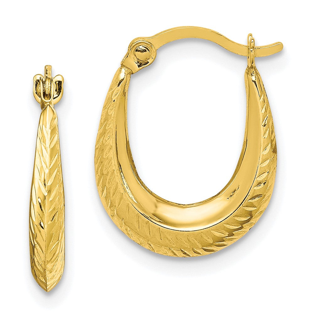 10K Textured Hollow Hoop Earrings, 15 x 12 mm