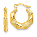 10k Scalloped Textured Hollow Hoop Earrings, 16 x 2.75 mm