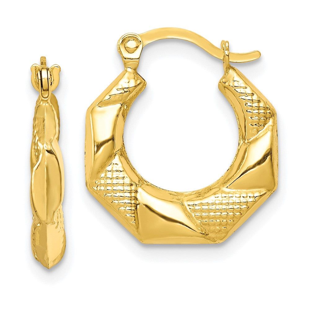 10k Scalloped Textured Hollow Hoop Earrings, 16 x 2.75 mm