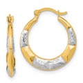 10K and Rhodium Hollow Hoop Earrings, 19 x 18 mm