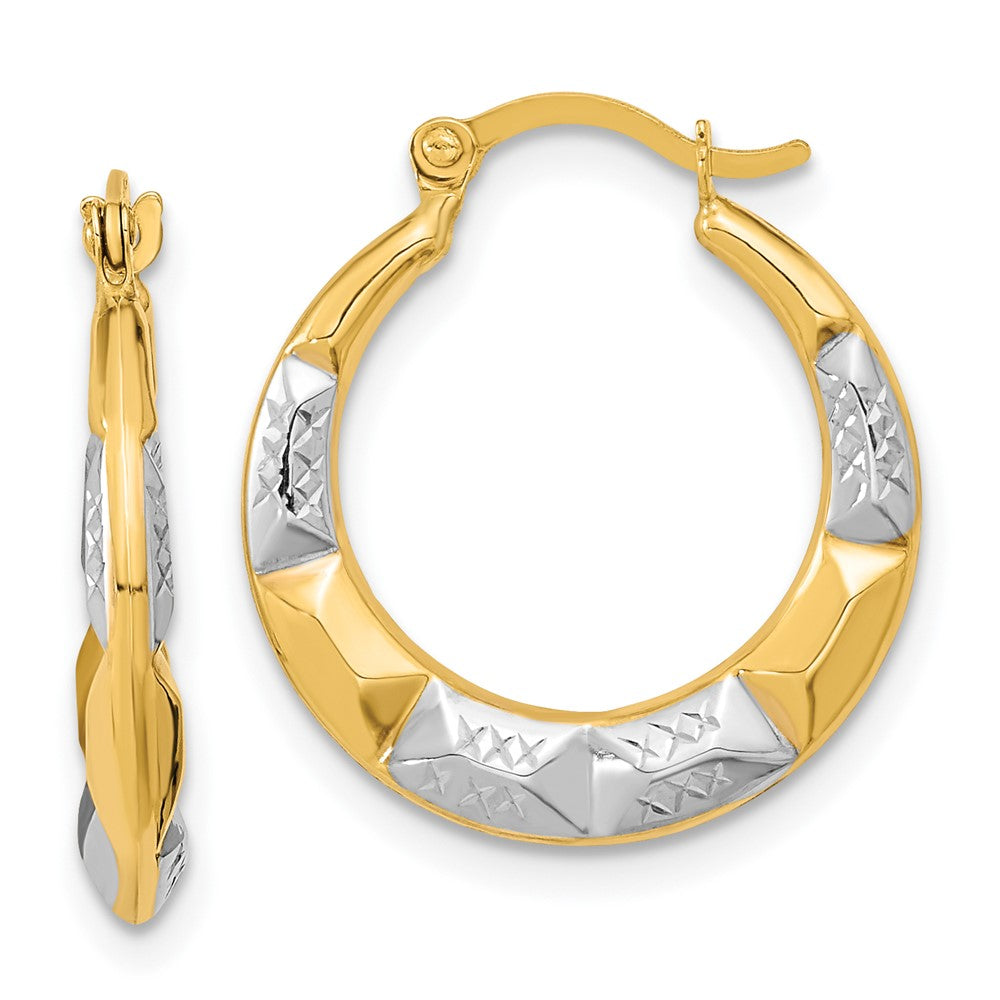 10K and Rhodium Hollow Hoop Earrings, 19 x 18 mm