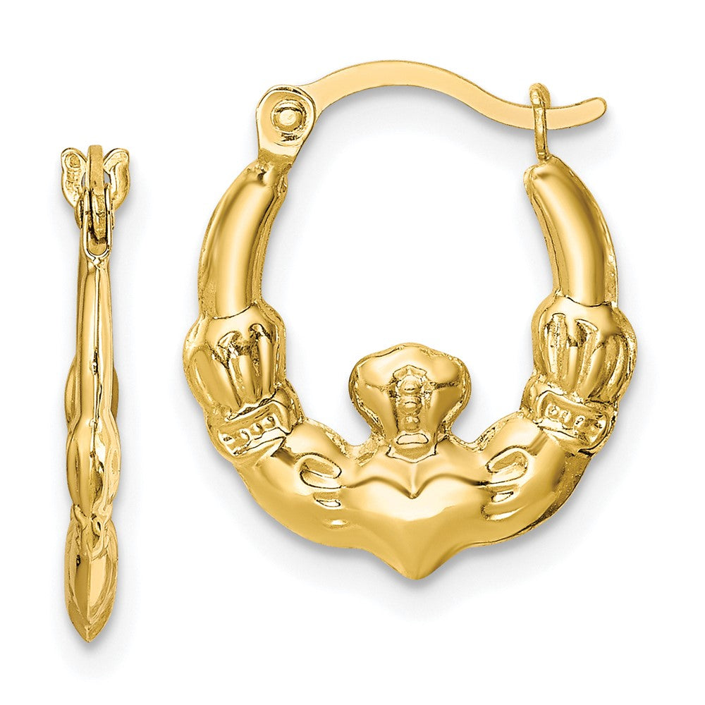 10K Claddagh Hollow Hoop Earrings, 16 x 2 mm