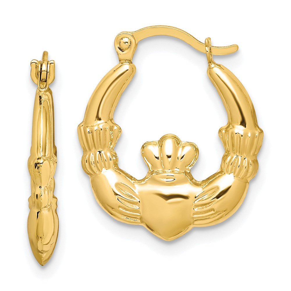 10K Claddagh Hollow Hoop Earrings, 18 x 2.5 mm