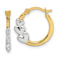 10K and White Rhodium Hearts Hollow Hoop Earrings, 16 x 16 mm