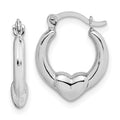 10K White Gold Heart Hollow Hoop Earrings, 15 x 2.75 mm