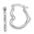 10K White Gold Hollow Side Heart Shaped Hoop Earrings, 16 x 2 mm