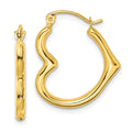 10K Hollow Side Heart Shape Hollow Hoop Earrings, 22 x 2 mm