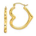 10K Hollow Side Heart Shape Hoop Earrings, 26 x 2 mm