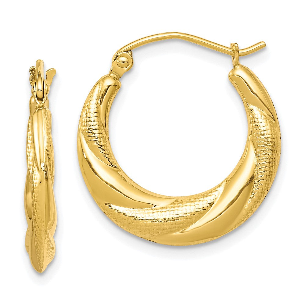 10K Textured Scalloped Hollow Hoop Earrings, 20 x 19 mm
