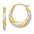 10K & Rhodium Twist Hollow Hoop Earrings, 20 x 19 mm