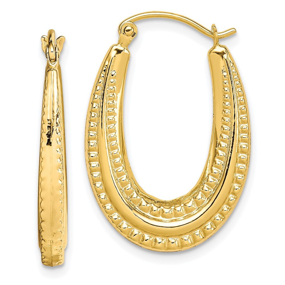 10K Textured Oval Hollow Hoop Earrings, 25 x 17 mm