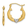 10K and White Rhodium Dolphin Heart Hollow Hoop Earrings, 19 x 17 mm