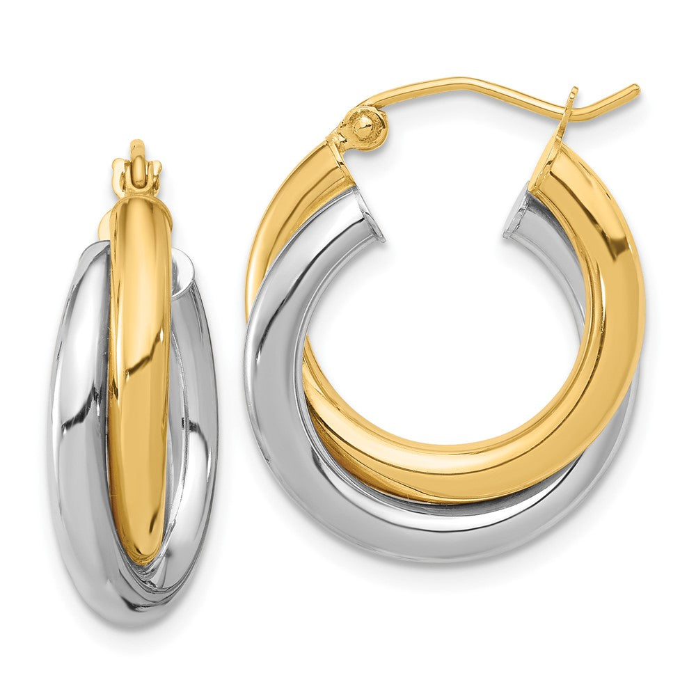 10k Two-tone Polished Double Tube Hoop Earrings, 28 x 7 mm